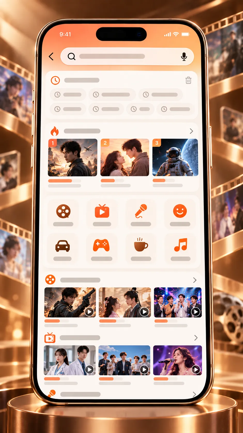 黄桃视频 APP跨频道搜索界面