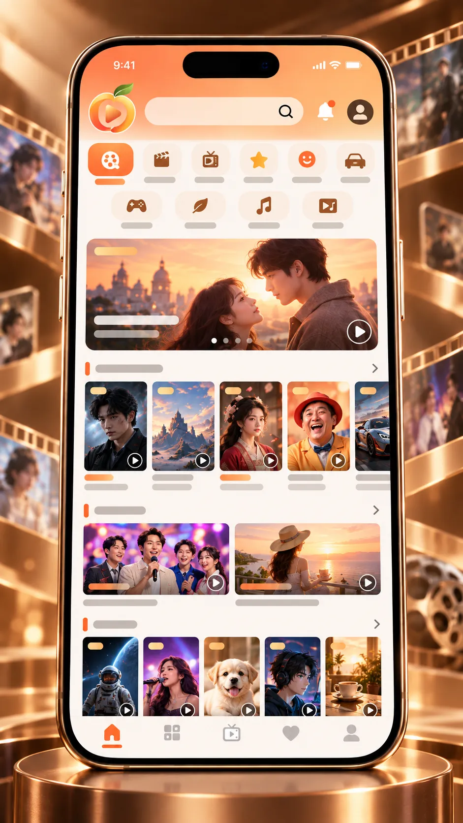 黄桃视频 APP综合视频分类界面